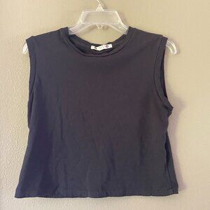 AMO BABE CROP WASHED BLACK TEE SZ S